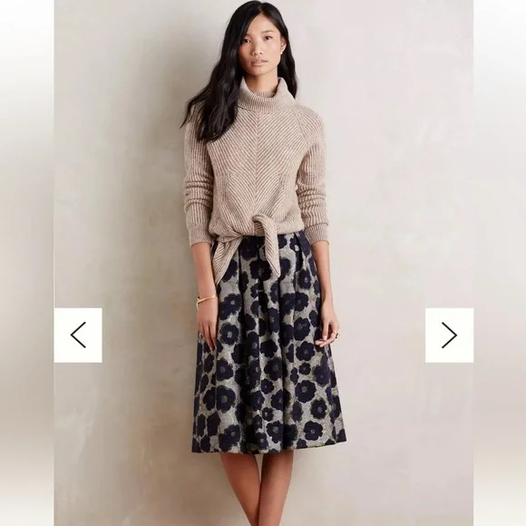 Anthropologie Dress Gallery Floral Brocade Navy and Gold Skirt Size medium EUC - Picture 12 of 12